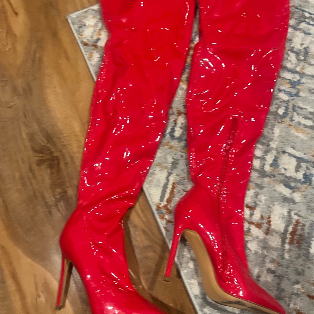 Red Patent Leather Knee-High Boots